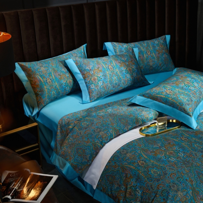 91家纺网 家纺一手货源 找家纺 缔缦 2022新款高端120s数码印花系列四件套 赫本娜