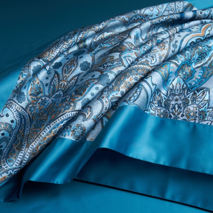 91家纺网 家纺一手货源 找家纺 缔缦 2022新款高端120s数码印花系列四件套 蓝色恋人