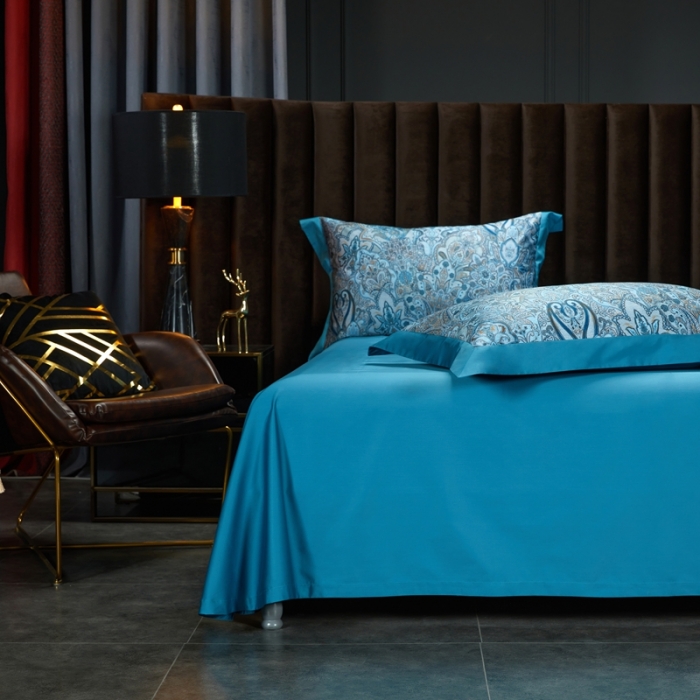 91家纺网 家纺一手货源 找家纺 缔缦 2022新款高端120s数码印花系列四件套 蓝色恋人