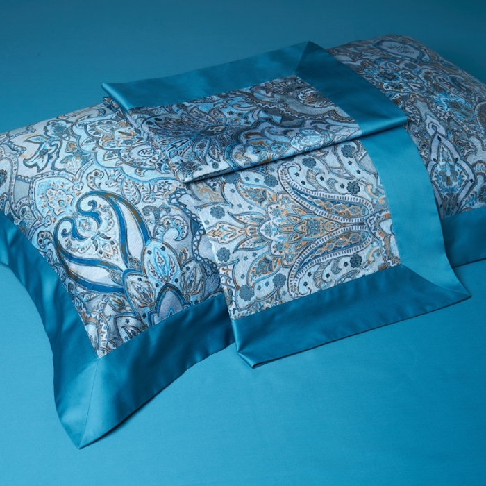 91家纺网 家纺一手货源 找家纺 缔缦 2022新款高端120s数码印花系列四件套 蓝色恋人