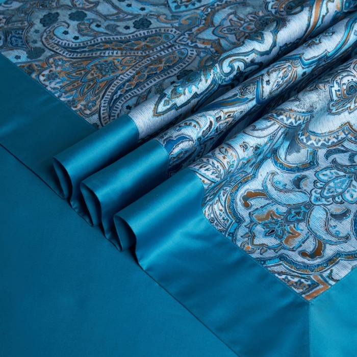 91家纺网 家纺一手货源 找家纺 缔缦 2022新款高端120s数码印花系列四件套 蓝色恋人