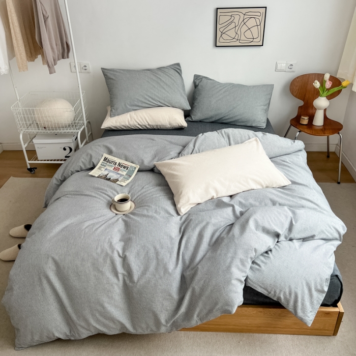 91家纺网 家纺一手货源 找家纺 （总）梦享生活家居 2022新款条纹系列32色织水洗棉四件套