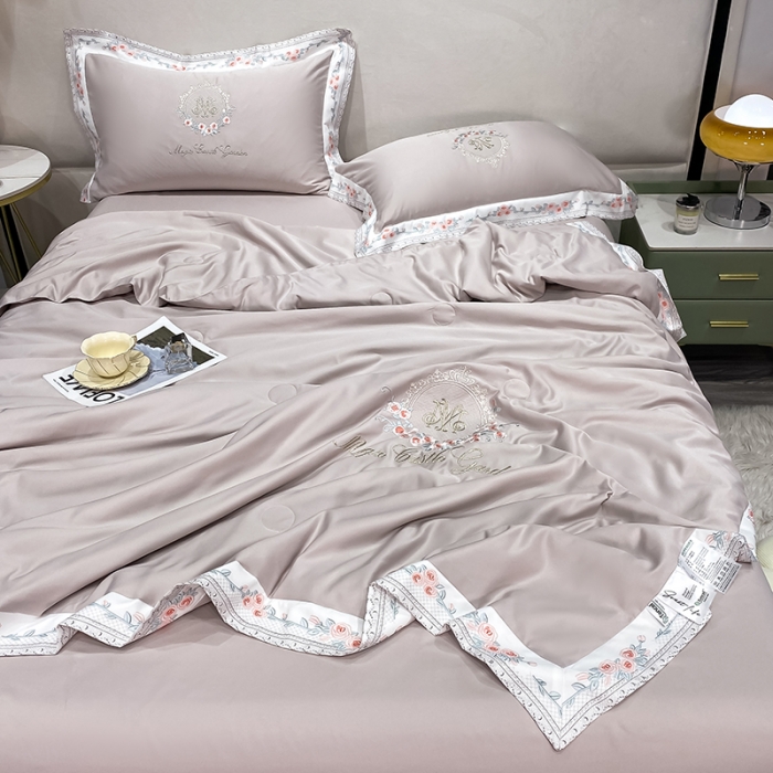 91家纺网 家纺一手货源 找家纺 丽卡家纺 2023新款水洗天丝刺绣夏被四件套-梦露梦露-米咖