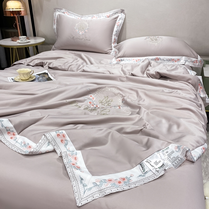 91家纺网 家纺一手货源 找家纺 丽卡家纺 2023新款水洗天丝刺绣夏被四件套-梦露梦露-米咖