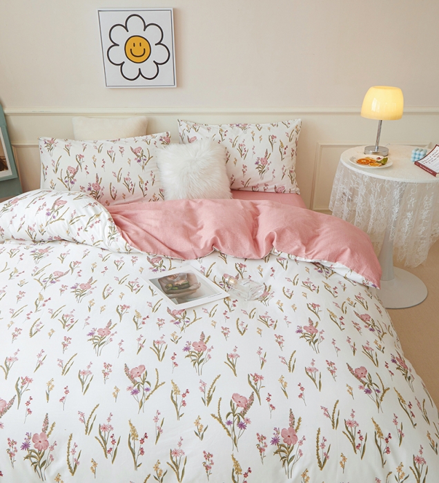 91家纺网 家纺一手货源 找家纺 一米阳光2022新款13070斜纹纯棉喷漆春夏四件套粉红佳人