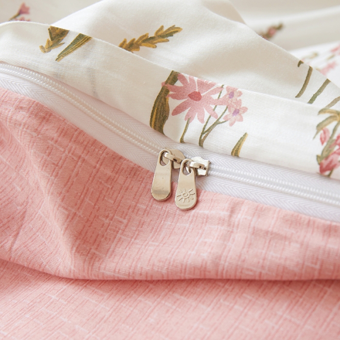 91家纺网 家纺一手货源 找家纺 一米阳光2022新款13070斜纹纯棉喷漆春夏四件套粉红佳人