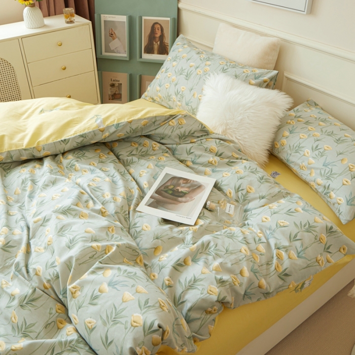 91家纺网 家纺一手货源 找家纺 一米阳光 2022新款13070斜纹纯棉喷漆春夏四件套 馨雅