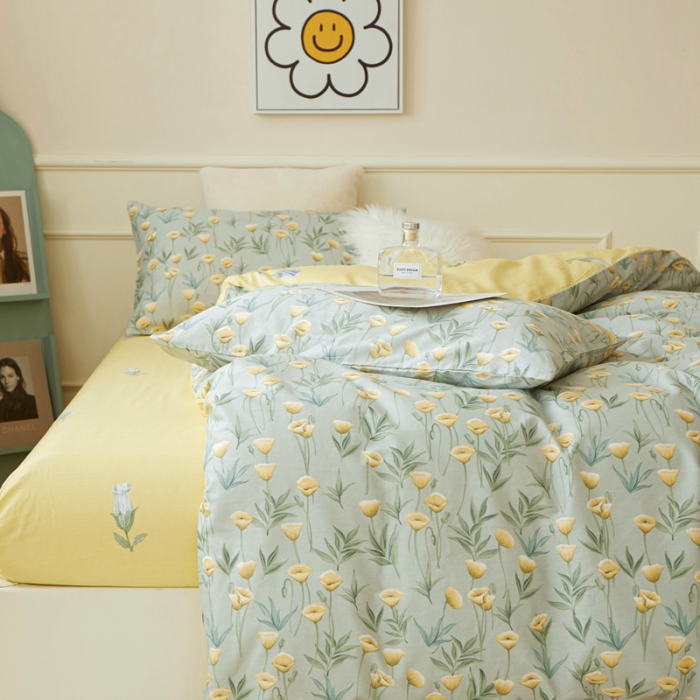 91家纺网 家纺一手货源 找家纺 一米阳光 2022新款13070斜纹纯棉喷漆春夏四件套 馨雅