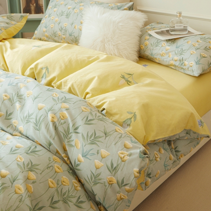 91家纺网 家纺一手货源 找家纺 一米阳光 2022新款13070斜纹纯棉喷漆春夏四件套 馨雅