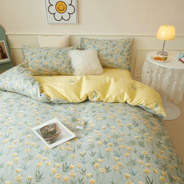 91家纺网 家纺一手货源 找家纺 一米阳光 2022新款13070斜纹纯棉喷漆春夏四件套 馨雅