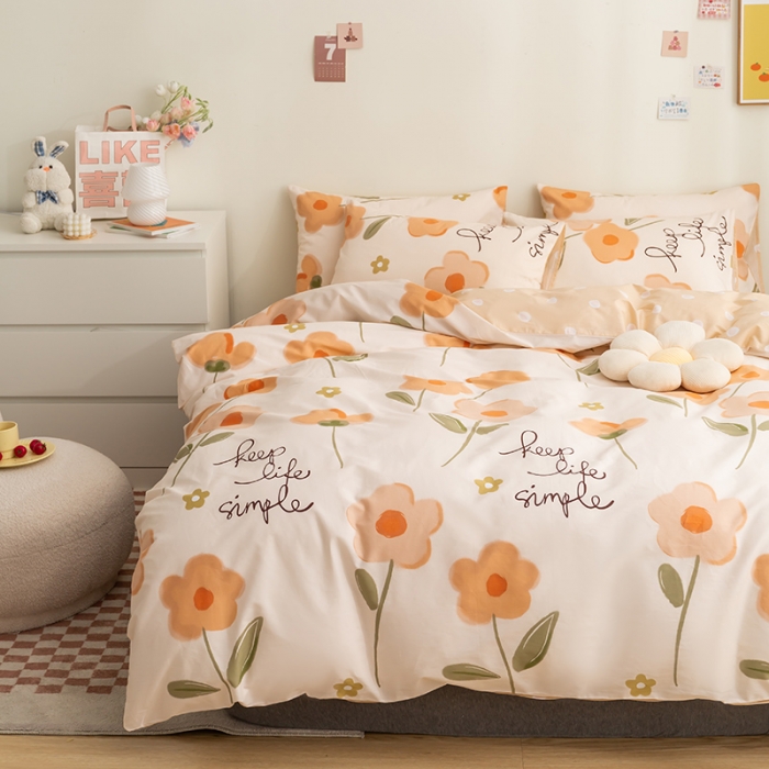 91家纺网 家纺一手货源 找家纺 简宜 2022新款40支纯棉13070斜纹四件套 幸运小花