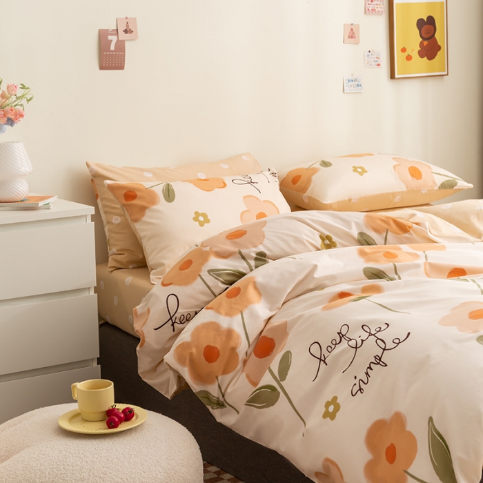 91家纺网 家纺一手货源 找家纺 简宜 2022新款40支纯棉13070斜纹四件套 幸运小花