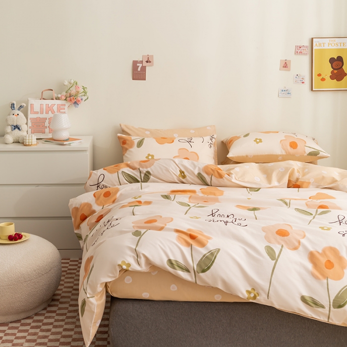 91家纺网 家纺一手货源 找家纺 简宜 2022新款40支纯棉13070斜纹四件套 幸运小花