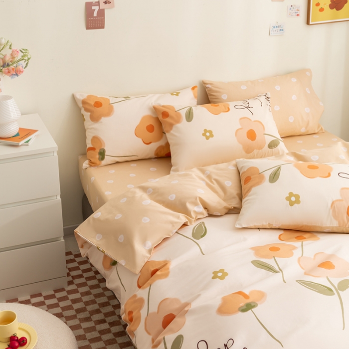 91家纺网 家纺一手货源 找家纺 简宜 2022新款40支纯棉13070斜纹四件套 幸运小花