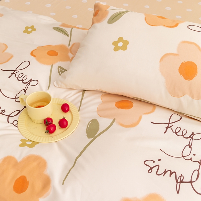 91家纺网 家纺一手货源 找家纺 简宜 2022新款40支纯棉13070斜纹四件套 幸运小花