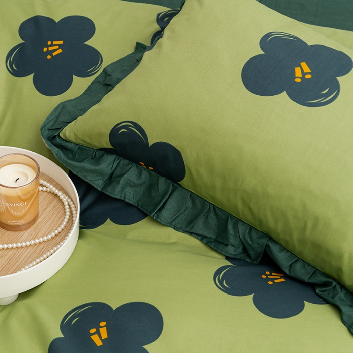 91家纺网 家纺一手货源 找家纺 简宜家居 2022新款简约纯棉四件套 绿怡（花边）