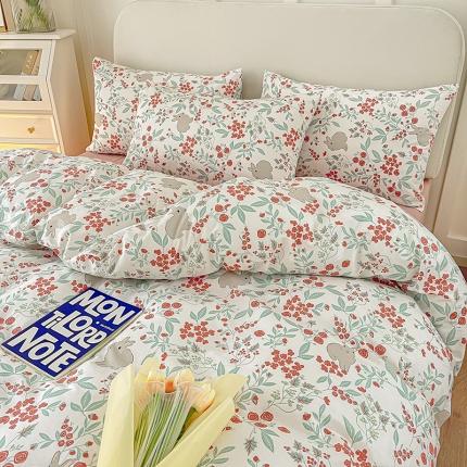 91家纺网 家纺一手货源 找家纺 麦伦2022新款全棉40支斜纹印花四件套-ins小清新花野兔