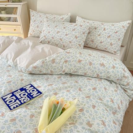 91家纺网 家纺一手货源 找家纺 麦伦2022新款全棉40支斜纹印花四件套-ins小清新玉兔