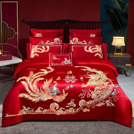 91家纺网 家纺一手货源 找家纺 柏拉图2022新款100支贡缎提花婚庆四件套多件套 龙凤百子