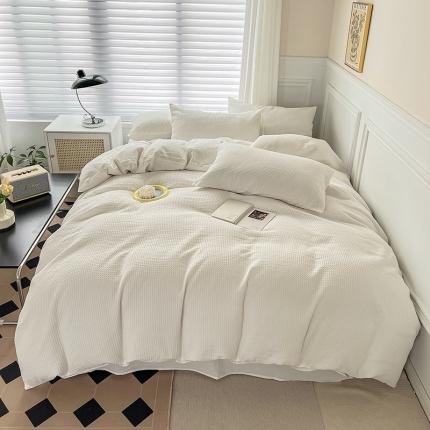 91家纺网 家纺一手货源 找家纺 雅萱 2022新款全棉华夫格水洗棉四件套普通款 奶油白