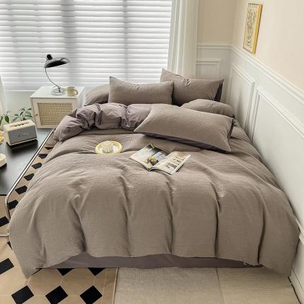 91家纺网 家纺一手货源 找家纺 雅萱 2022新款全棉华夫格水洗棉四件套普通款 深灰