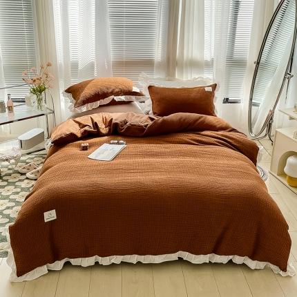 91家纺网 家纺一手货源 找家纺 （总）雅萱 2022新款全棉华夫格B版40水洗棉四件套花边款