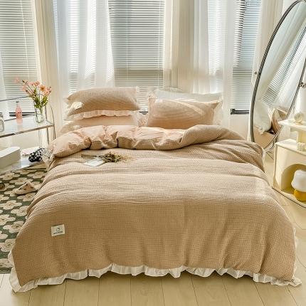 91家纺网 家纺一手货源 找家纺 （总）雅萱 2022新款全棉华夫格B版40水洗棉四件套花边款