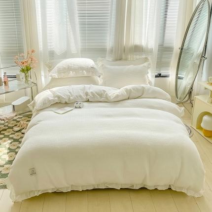 91家纺网 家纺一手货源 找家纺 （总）雅萱 2022新款全棉华夫格B版40水洗棉四件套花边款