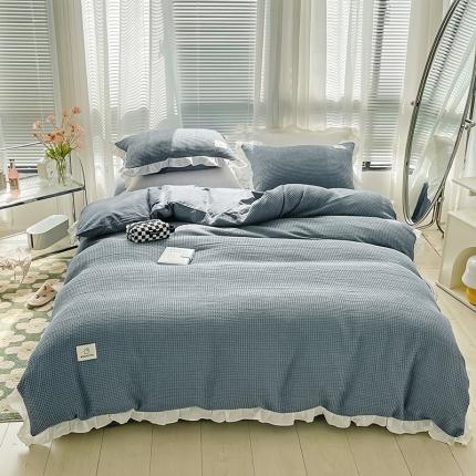 91家纺网 家纺一手货源 找家纺 （总）雅萱 2022新款全棉华夫格B版40水洗棉四件套花边款