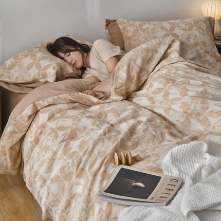 91家纺网 家纺一手货源 找家纺 简家居 2022新款全棉色织大提花卡伦系列四件套卡伦-咖