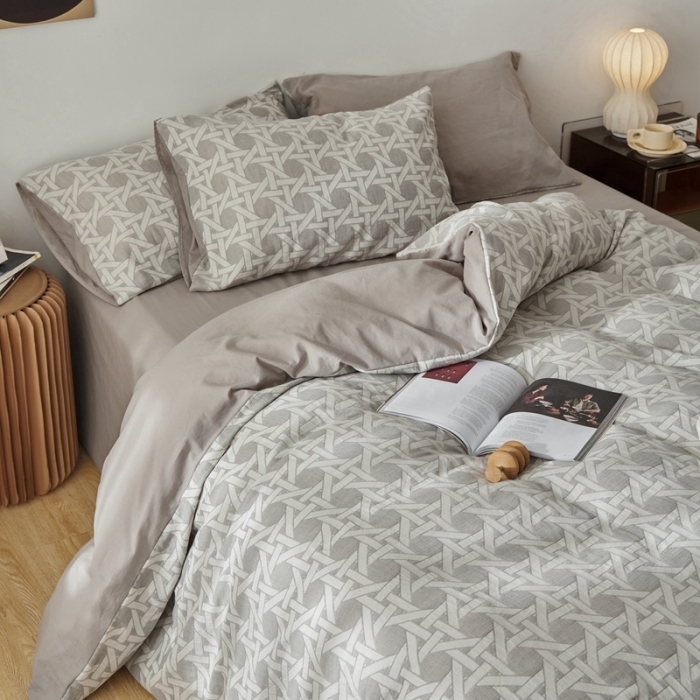 91家纺网 家纺一手货源 找家纺 简家居 2022新款全棉色织大提花佩罗系列四件套佩罗-灰