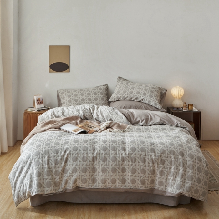 91家纺网 家纺一手货源 找家纺 简家居 2022新款全棉色织大提花佩罗系列四件套佩罗-灰