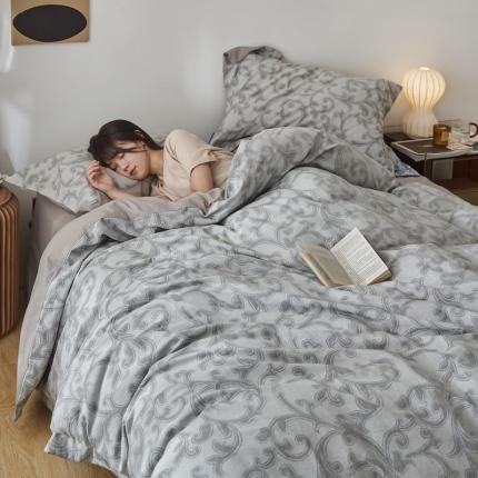 91家纺网 家纺一手货源 找家纺 简家居 2022新款温尼系列色织大提花宽边款四件套 温尼-灰