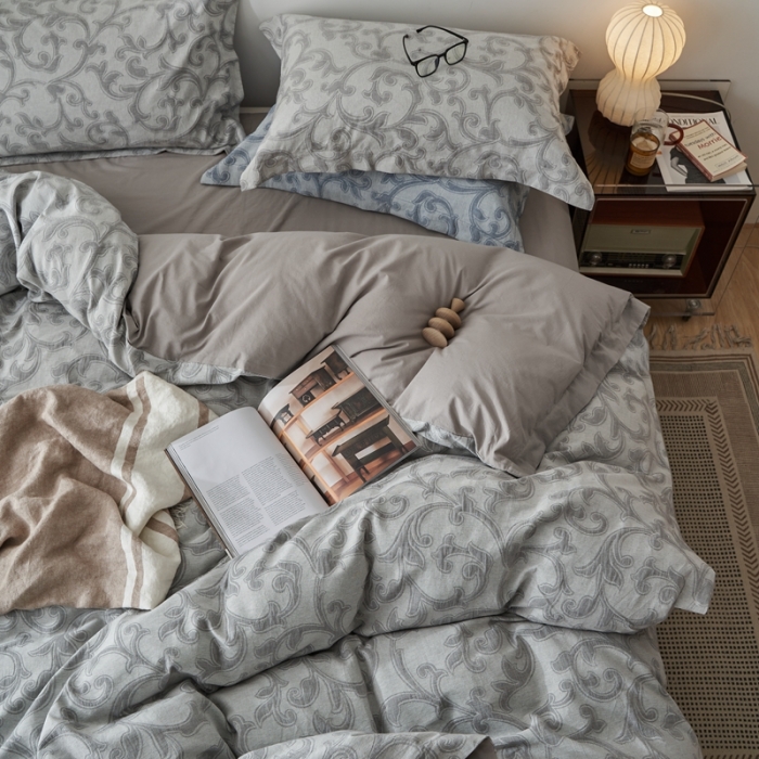 91家纺网 家纺一手货源 找家纺 简家居 2022新款温尼系列色织大提花宽边款四件套 温尼-灰