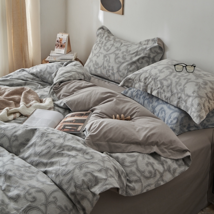 91家纺网 家纺一手货源 找家纺 简家居 2022新款温尼系列色织大提花宽边款四件套 温尼-灰