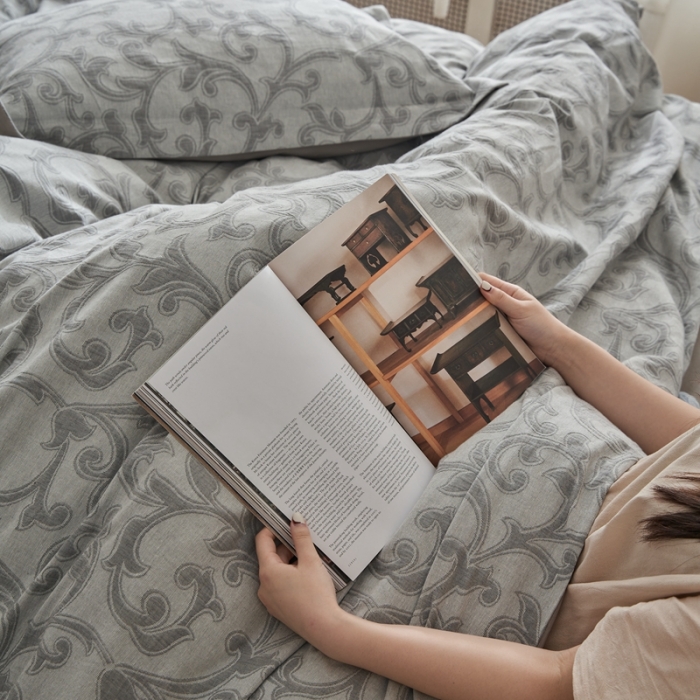 91家纺网 家纺一手货源 找家纺 简家居 2022新款温尼系列色织大提花宽边款四件套 温尼-灰