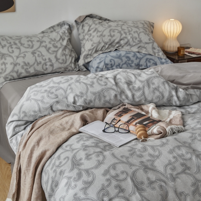 91家纺网 家纺一手货源 找家纺 简家居 2022新款温尼系列色织大提花宽边款四件套 温尼-灰