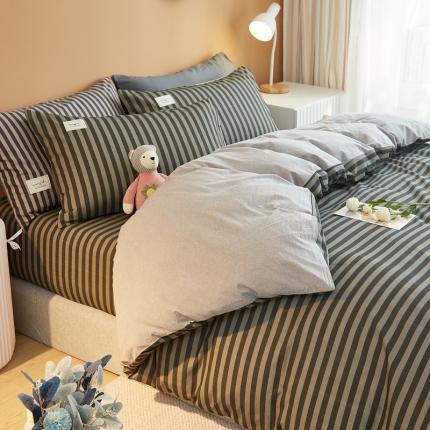 宝士康家纺2022新款无印风系列床单三件套 简约灰条