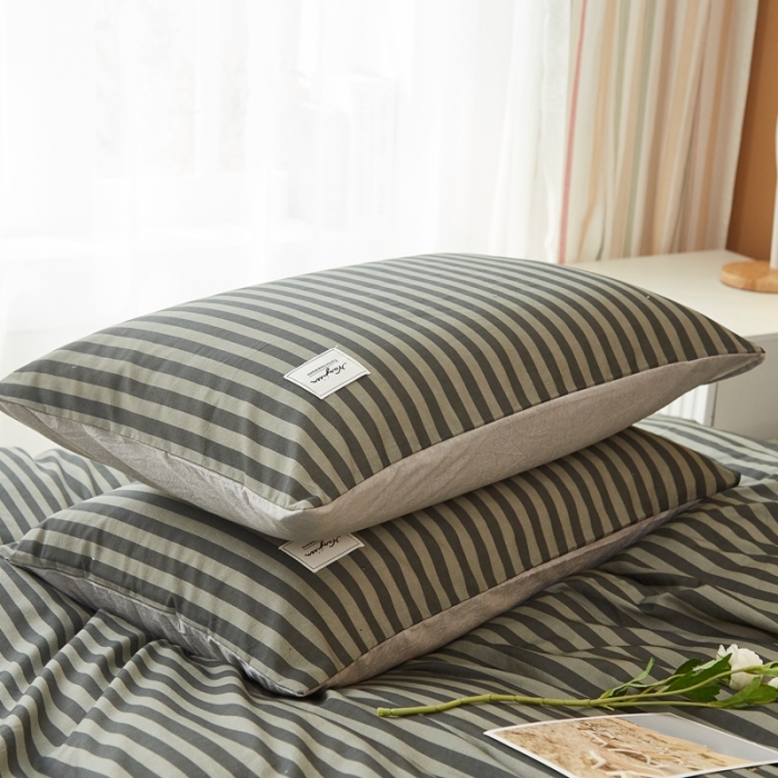 91家纺网 家纺一手货源 找家纺 宝士康家纺2022新款无印风系列床单三件套 简约灰条