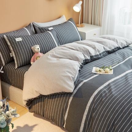 宝士康家纺2022新款无印风系列床单三件套 深灰细条