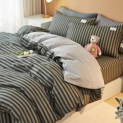 宝士康家纺2022新款无印风系列床笠三件套 简约灰条
