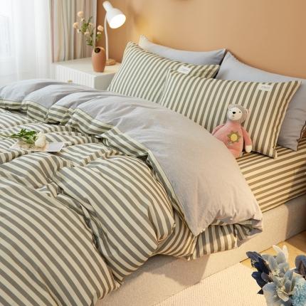 宝士康家纺2022新款无印风系列床笠三件套 雅灰中条