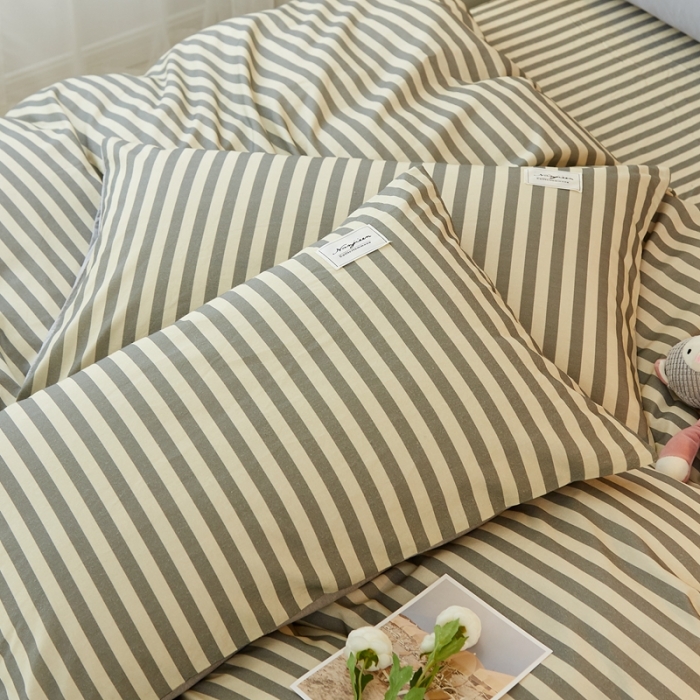 91家纺网 家纺一手货源 找家纺 宝士康家纺2022新款无印风系列床笠三件套 雅灰中条