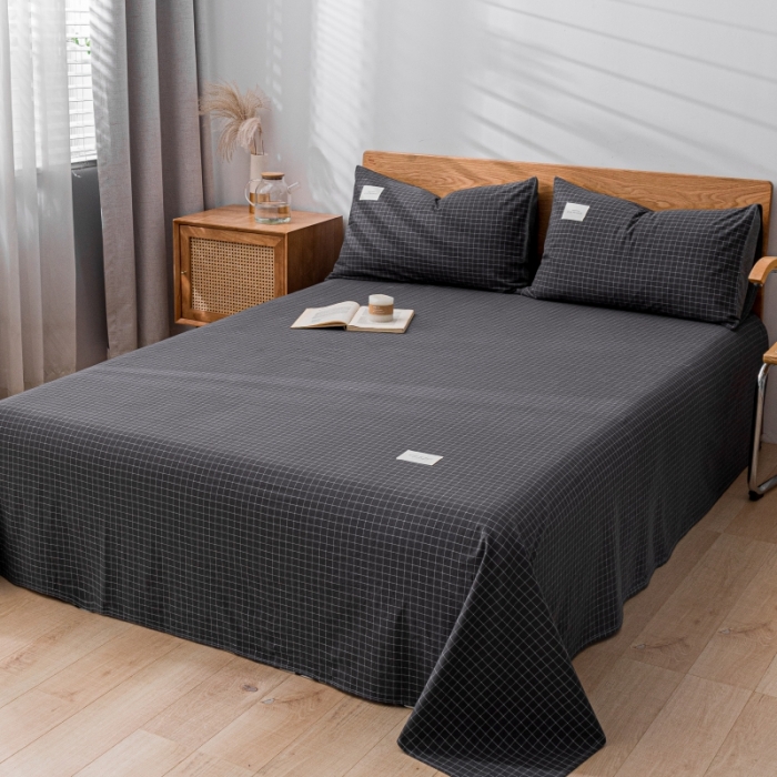 91家纺网 家纺一手货源 找家纺 宝士康家纺2023新款无印风系列床单三件套 小灰格