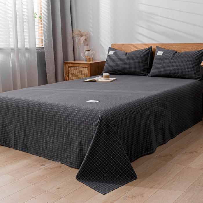 91家纺网 家纺一手货源 找家纺 宝士康家纺2023新款无印风系列床单三件套 小灰格