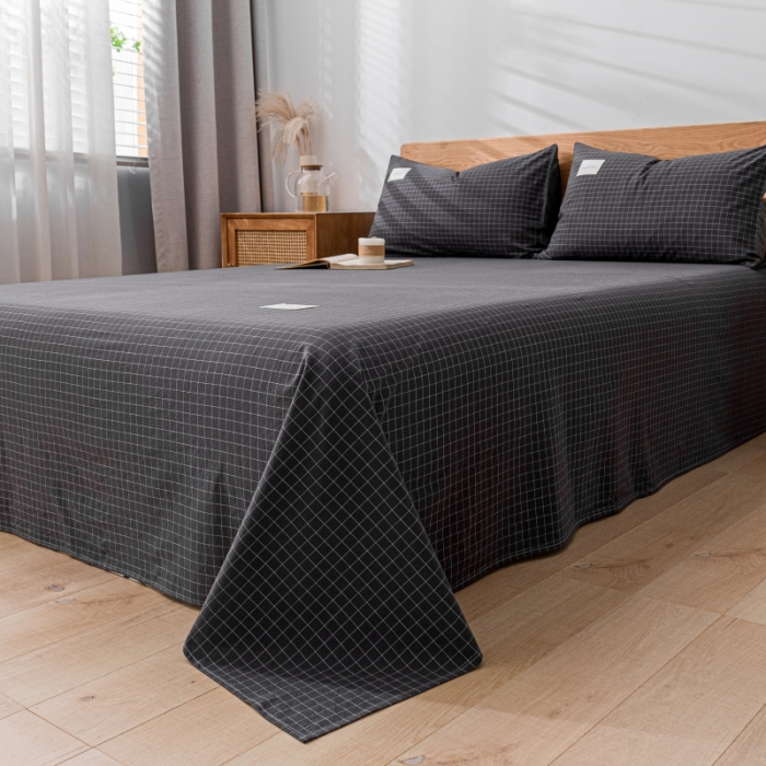 91家纺网 家纺一手货源 找家纺 宝士康家纺2023新款无印风系列床单三件套 小灰格