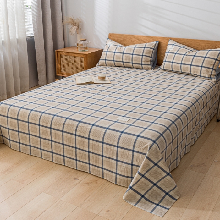 91家纺网 家纺一手货源 找家纺 宝士康家纺2023新款无印风系列床单三件套 英伦格