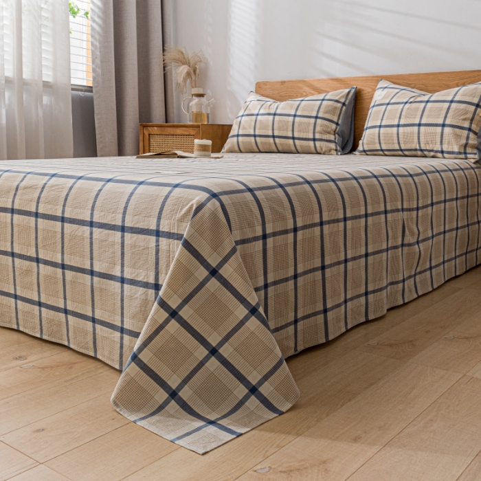 91家纺网 家纺一手货源 找家纺 宝士康家纺2023新款无印风系列床单三件套 英伦格