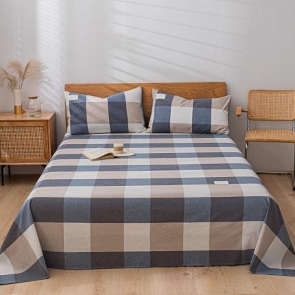 91家纺网 家纺一手货源 找家纺 宝士康家纺2023新款无印风系列床单三件套 深蓝大格