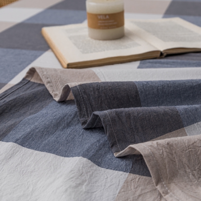 91家纺网 家纺一手货源 找家纺 宝士康家纺2023新款无印风系列床单三件套 深蓝大格